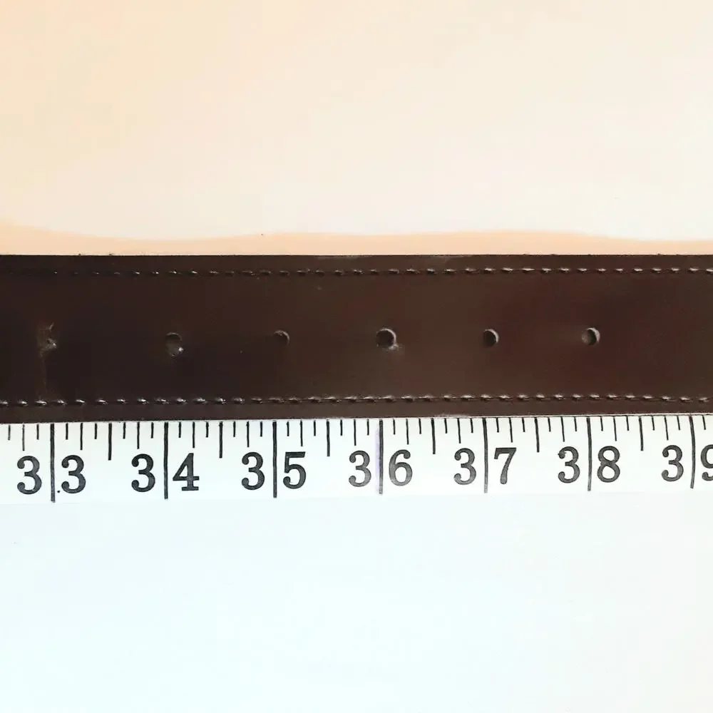 💎Unisex Dark Brown Faux Leather Belt L Antique Brass Rings Multi Strap Design